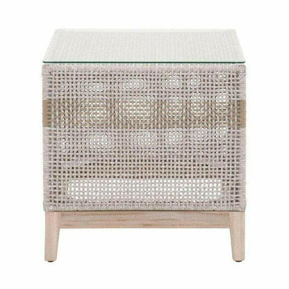 Tapestry Outdoor End Table Taupe & White Rope and Teak Outdoor Side Tables Sideboards and Things By Essentials For Living