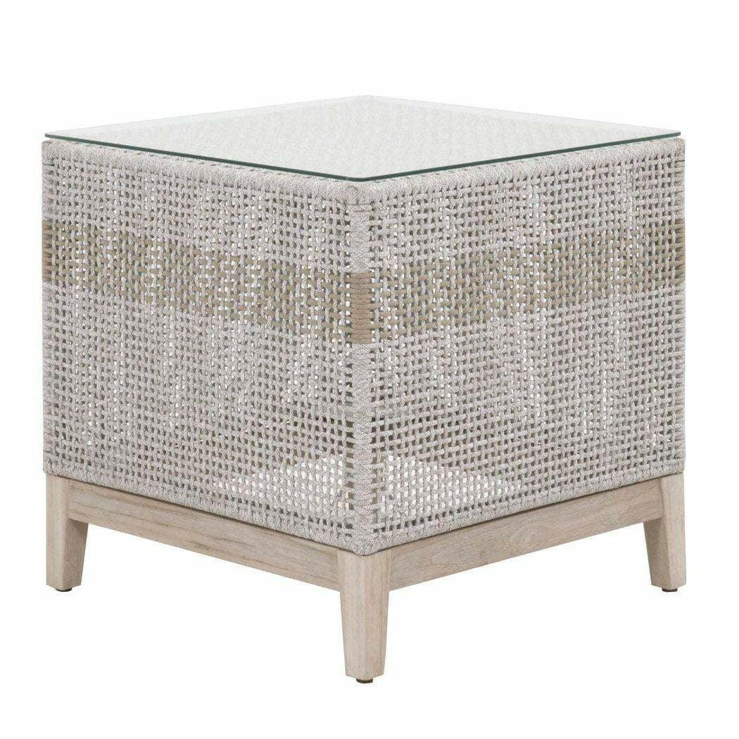 Tapestry Outdoor End Table Taupe & White Rope and Teak Outdoor Side Tables Sideboards and Things By Essentials For Living