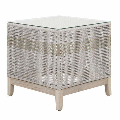 Tapestry Outdoor End Table Taupe & White Rope and Teak Outdoor Side Tables Sideboards and Things By Essentials For Living