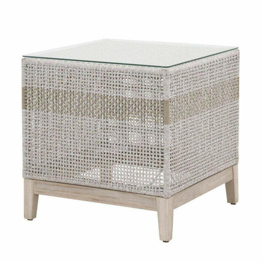 Tapestry Outdoor End Table Taupe & White Rope and Teak Outdoor Side Tables Sideboards and Things By Essentials For Living