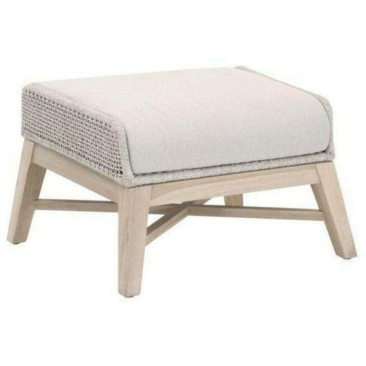 Tapestry Outdoor Footstool Taupe & White Flat Rope Gray Teak Poufs and Stools Sideboards and Things By Essentials For Living