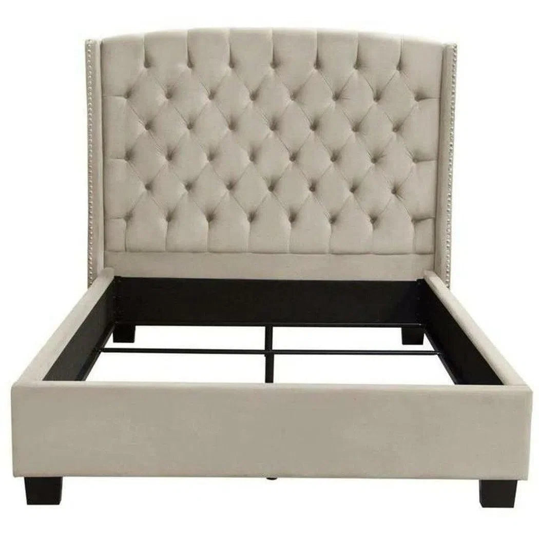 Taupe Tan Velvet Wingback Eastern King Bed Frame With Nail Head Beds Sideboards and Things  By Diamond Sofa