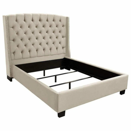 Taupe Tan Velvet Wingback Eastern King Bed Frame With Nail Head Beds Sideboards and Things  By Diamond Sofa