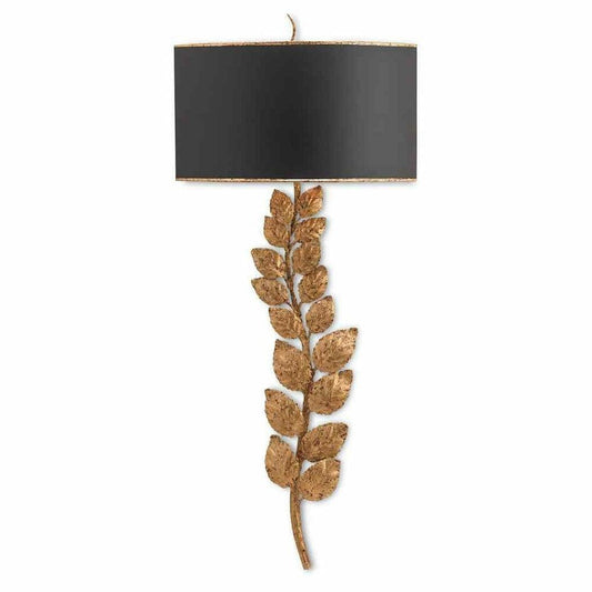 Textured Gold Leaf Satin Black Birdwood Wall Sconce Wall Sconces Sideboards and Things By Currey & Co