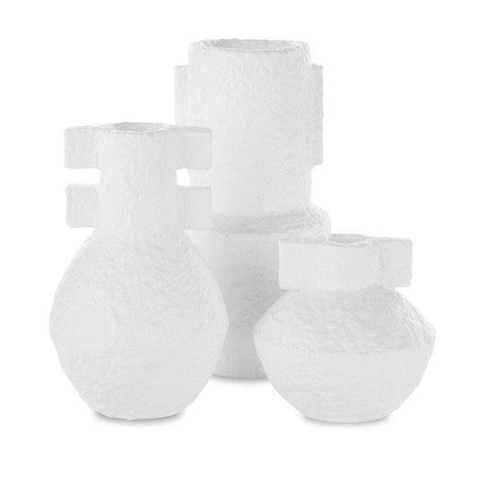 Textured White Aegean White Vase Set of 3 Vases & Jars Sideboards and Things By Currey & Co