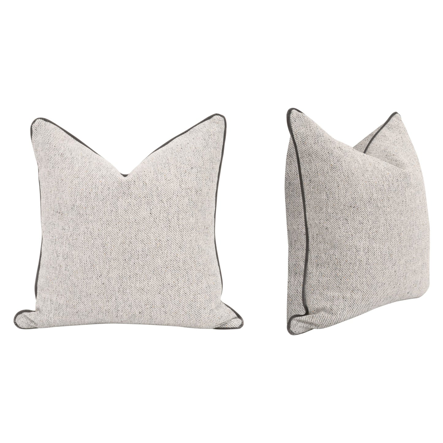 Grey Throw Pillow Leather Piping Set of Two