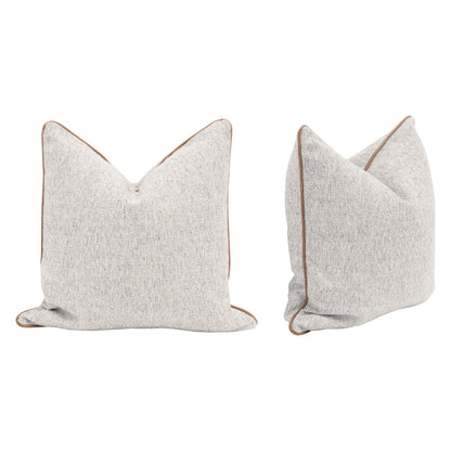 Grey Throw Pillow Leather Piping Set of Two