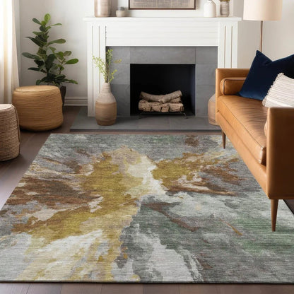 LOOMLAN Rugs Theodara Gold Washable Indoor-Outdoor Rug