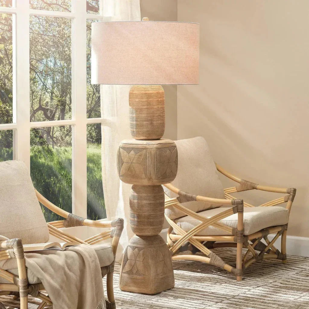 Totem Hand-Carved Wood Floor Lamp