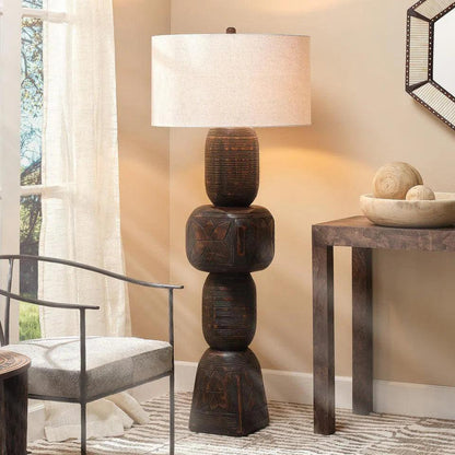 Totem Hand-Carved Wood Floor Lamp