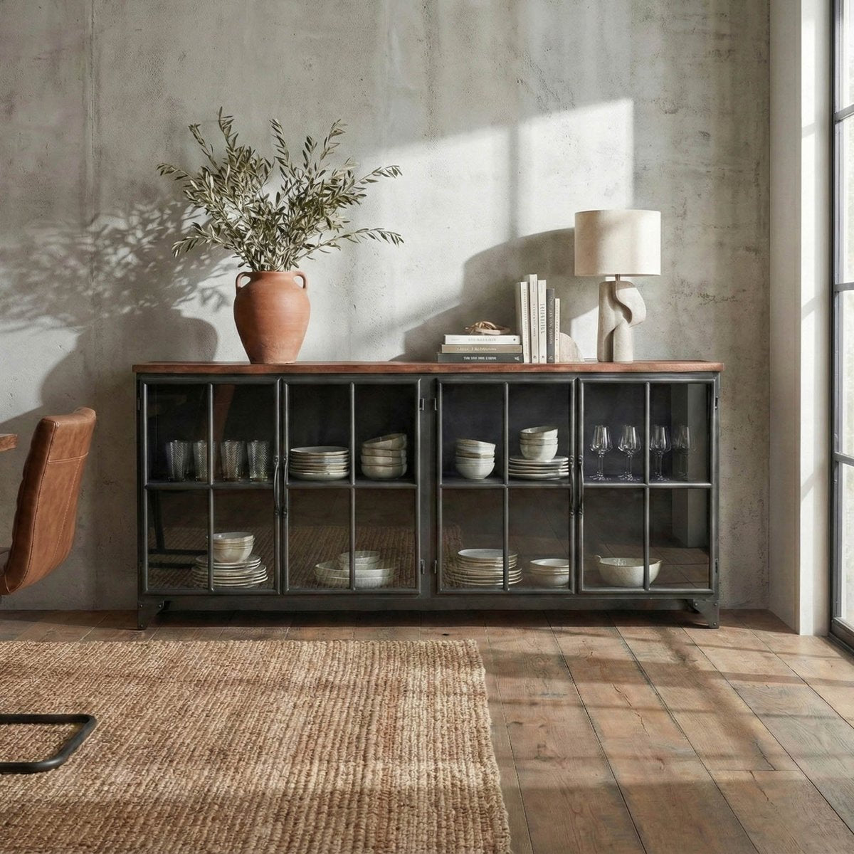 LH Home Tradition Four Glass Doors Black Sideboard