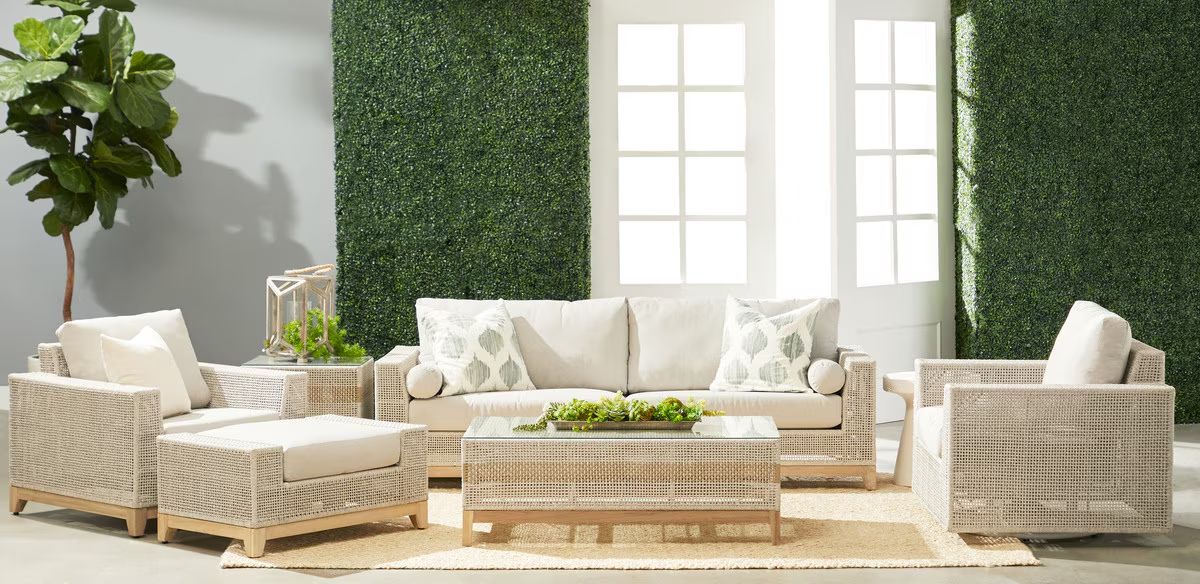 Essentials For Living Tropez Taupe Olefin Fabric Outdoor Ottoman