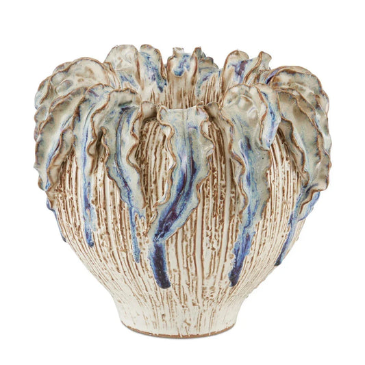 Tropical Crown Textured Ivory Finish Ceramic Vase