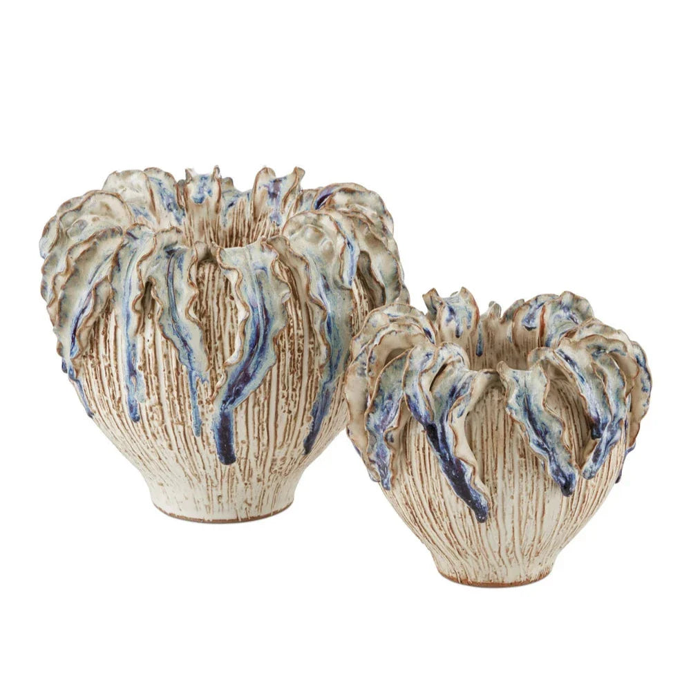 Tropical Crown Textured Ivory Finish Ceramic Vase