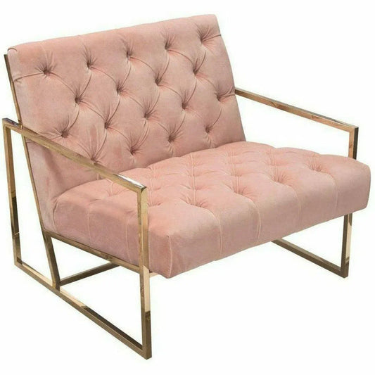 Tufted Luxe Pink Velvet Accent Chair Gold Stainless Steel Frame Club Chairs Sideboards and Things  By Diamond Sofa