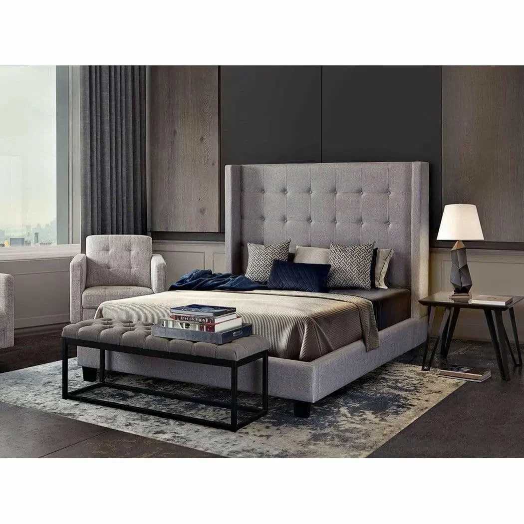 Tufted Wing Eastern King Bed in Light Grey Button Tufted Fabric Beds Sideboards and Things  By Diamond Sofa