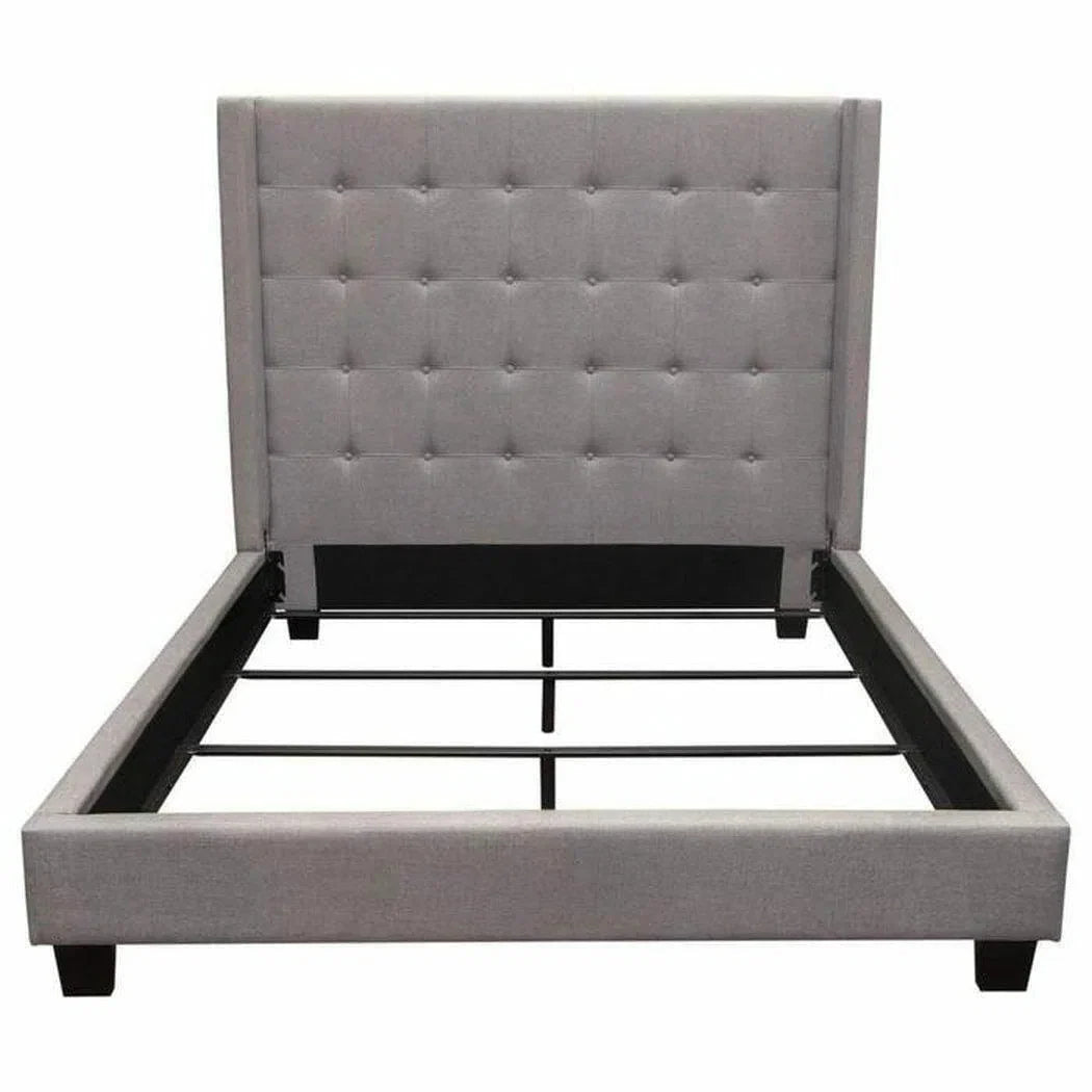 Tufted Wing Eastern King Bed in Light Grey Button Tufted Fabric Beds Sideboards and Things  By Diamond Sofa