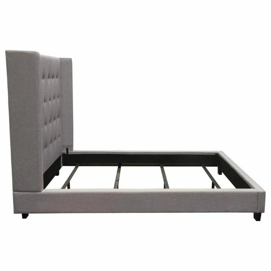 Tufted Wing Eastern King Bed in Light Grey Button Tufted Fabric Beds Sideboards and Things  By Diamond Sofa