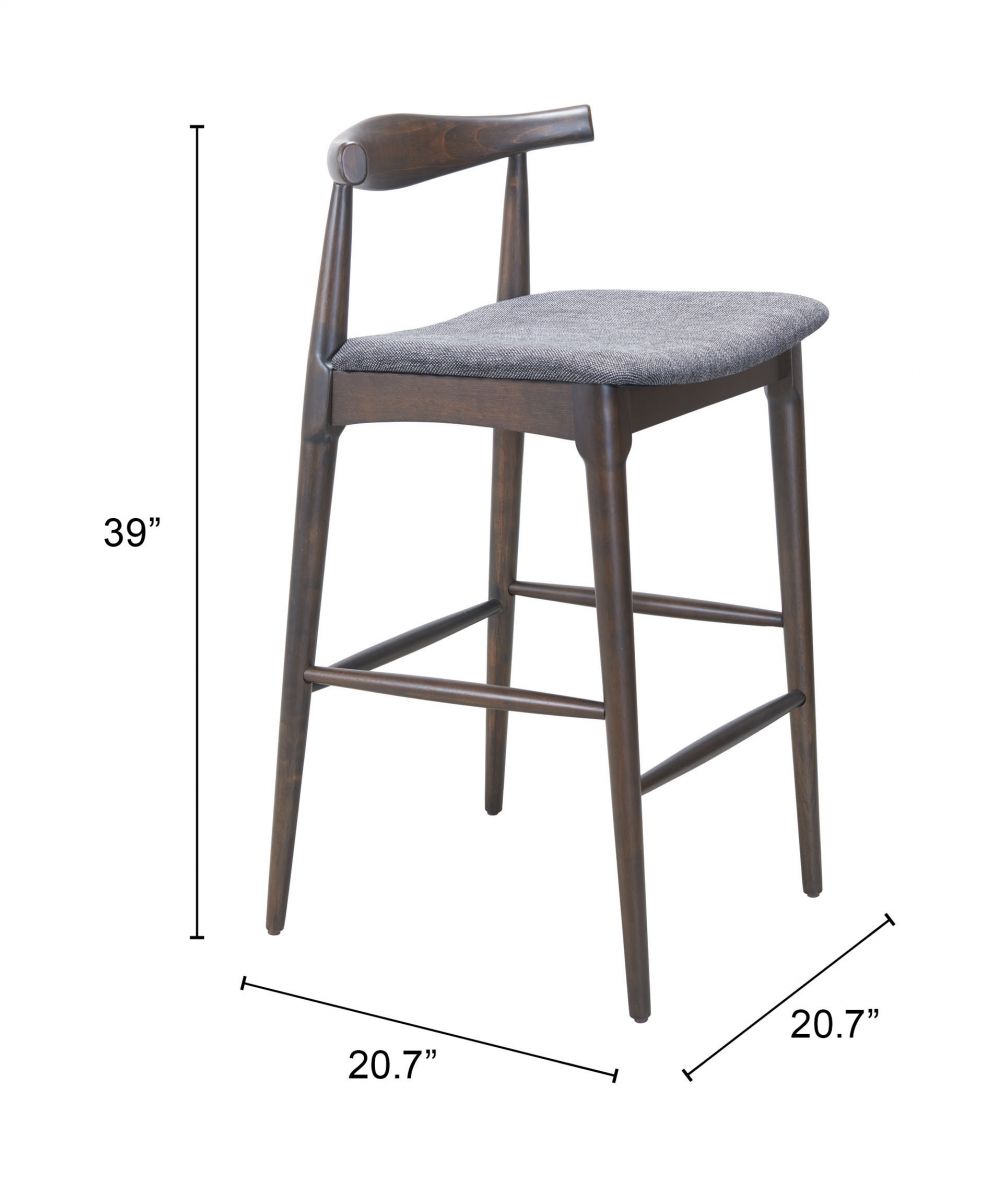 Zuo Modern Tuzka Grey Fabric Barstool 2PC