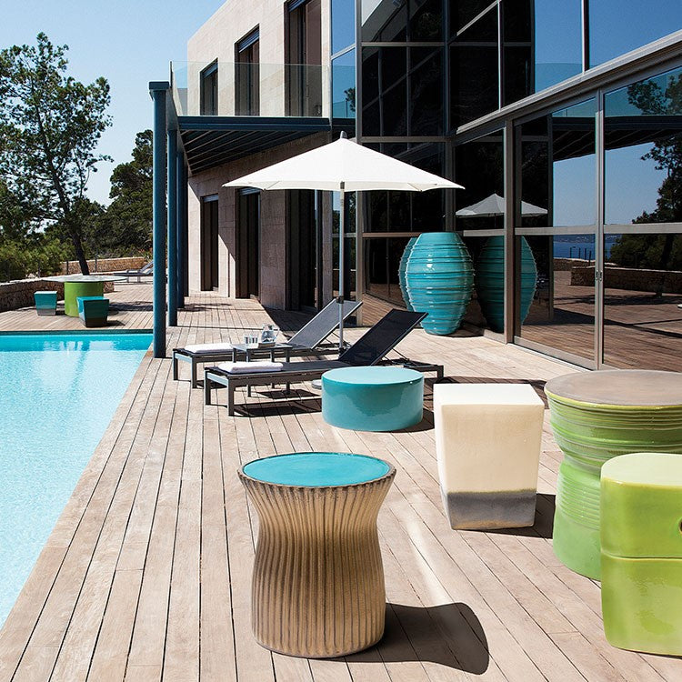 Two Glaze Square Cube Set of Two - Tuscan Orange Outdoor Stools-Poufs and Stools-Seasonal Living-Sideboards and Things