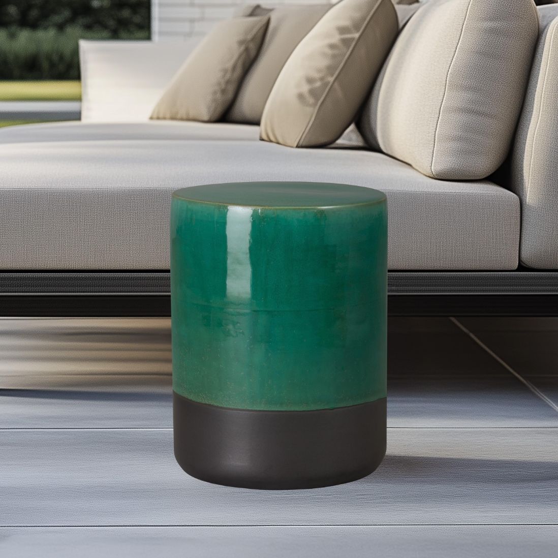 Emissary Two-Tone 14"Dia Ceramic Garden Stool