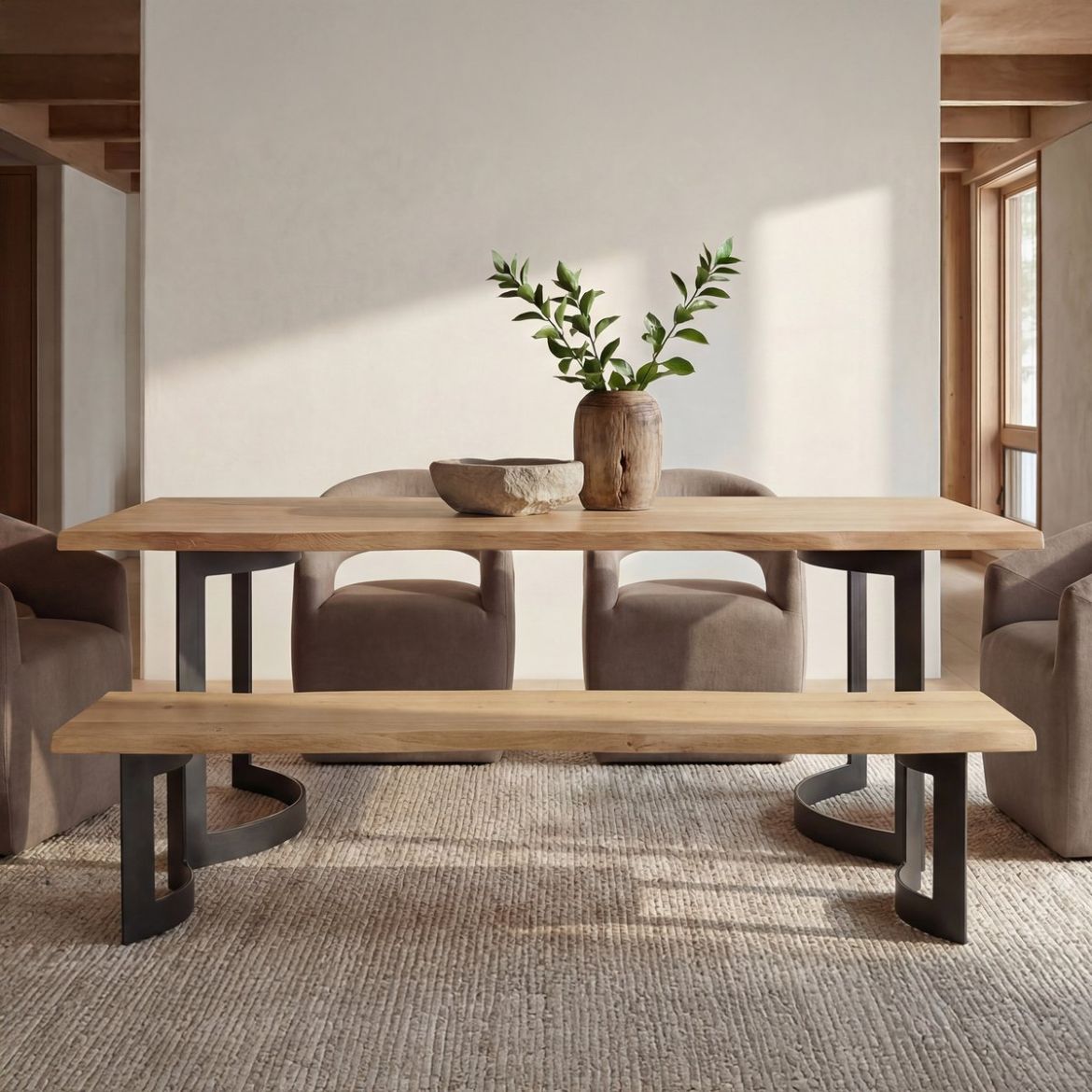 92 Inch Bent Industrial Live Edge Dining Bench