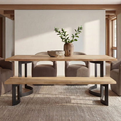 76 Inch Bent Industrial Live Edge Dining Bench