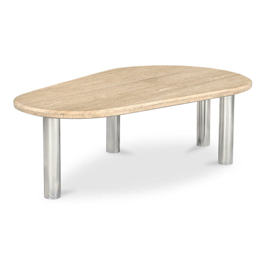 Fia Iron and Wood Beige Geometric Coffee Table