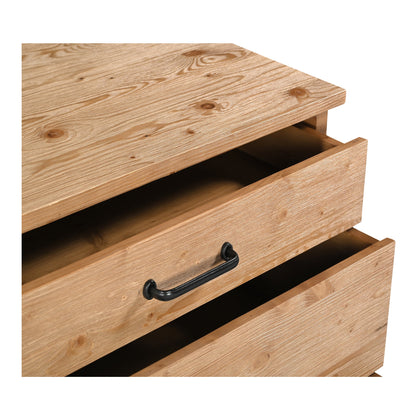 Tade Brown Pine Wood Three Drawer Nightstand