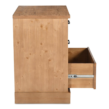 Tade Brown Pine Wood Three Drawer Nightstand