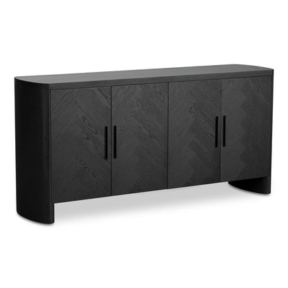 William Oak Veneer and Metal Black Sideboard