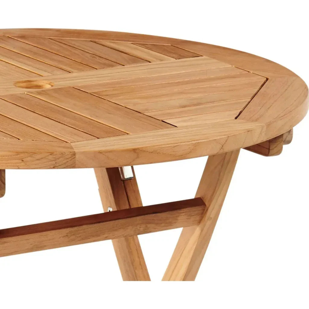 Valencia Round Teak Outdoor Folding Table Umbrella Hole-Outdoor Bistro Tables-HiTeak-LOOMLAN