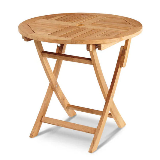 HiTeak Valencia Round Teak Outdoor Folding Table Umbrella Hole