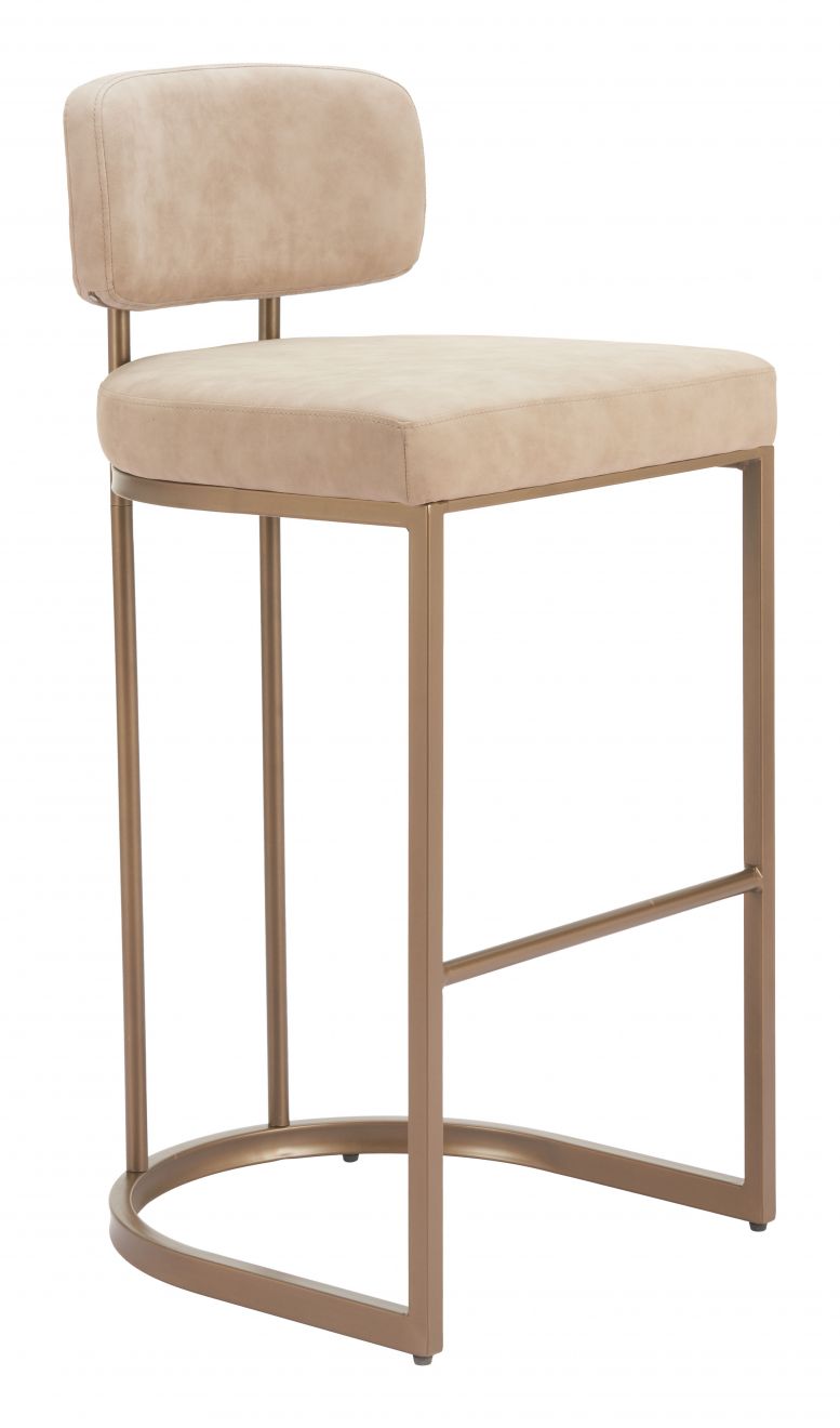 Zuo Modern Velar Beige Faux Leather Barstool 2PC