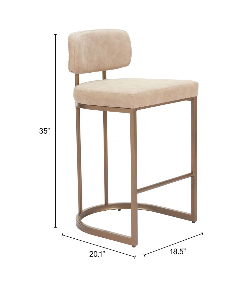 Zuo Modern Velar Beige Faux Leather Counter Stool 2PC