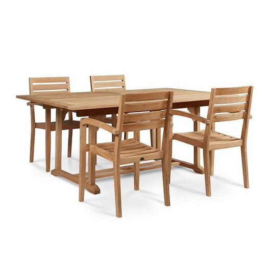 Venice 5-Piece Rectangular Teak Outdoor Dining Set with Extendable Table and Stacking Armchairs-Outdoor Dining Sets-HiTeak-Sideboards and Things