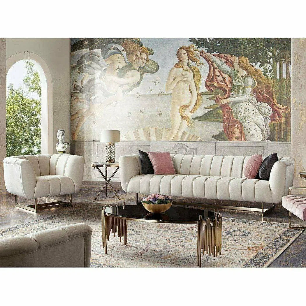 Venus Cream Velvet Sofa With Pink Throw Pillows Sofas & Loveseats Sideboards and Things  By Diamond Sofa