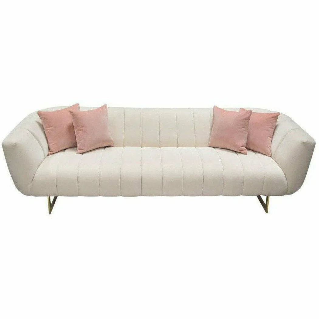 Venus Cream Velvet Sofa With Pink Throw Pillows Sofas & Loveseats Sideboards and Things  By Diamond Sofa