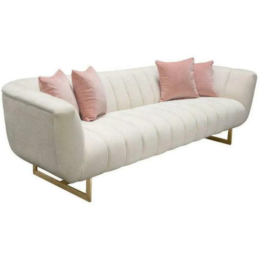 Venus Cream Velvet Sofa With Pink Throw Pillows Sofas & Loveseats Sideboards and Things  By Diamond Sofa