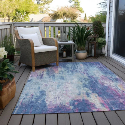 LOOMLAN Rugs Verentha Blue Washable Indoor-Outdoor Rug