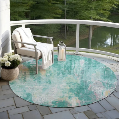 LOOMLAN Rugs Verentha Teal Washable Indoor-Outdoor Rug