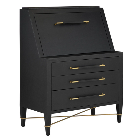 Verona Black Secretary Desk-Home Office Desks-Currey & Co-Sideboards and Things