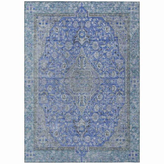 LOOMLAN Rugs Vexira Blue Washable Indoor-Outdoor Rug