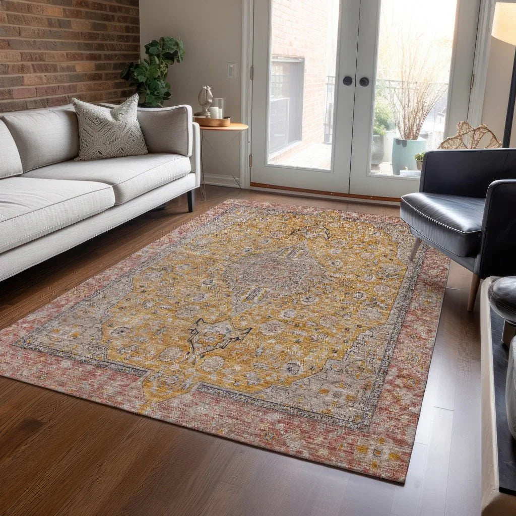 Vexira Gold Washable Indoor - Outdoor Rug - LOOMLAN - LOOMLAN Rugs - Outdoor Rugs