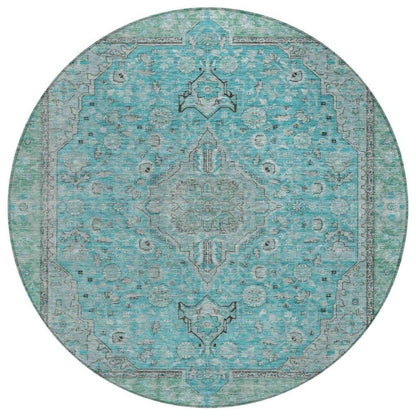 LOOMLAN Rugs Vexira Teal Washable Indoor-Outdoor Rug