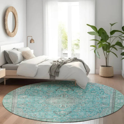 LOOMLAN Rugs Vexira Teal Washable Indoor-Outdoor Rug