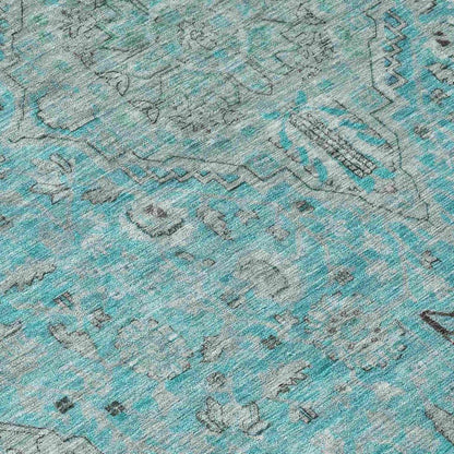 LOOMLAN Rugs Vexira Teal Washable Indoor-Outdoor Rug