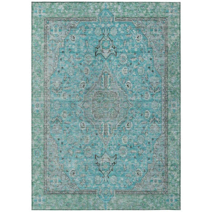 LOOMLAN Rugs Vexira Teal Washable Indoor-Outdoor Rug