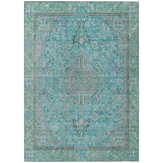 LOOMLAN Rugs Vexira Teal Washable Indoor-Outdoor Rug