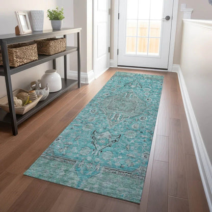 LOOMLAN Rugs Vexira Teal Washable Indoor-Outdoor Rug